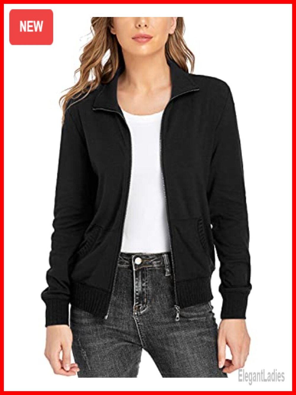 Women's Stand Collar Zip Up Long Sleeve Jacket with Pockets Lightweight